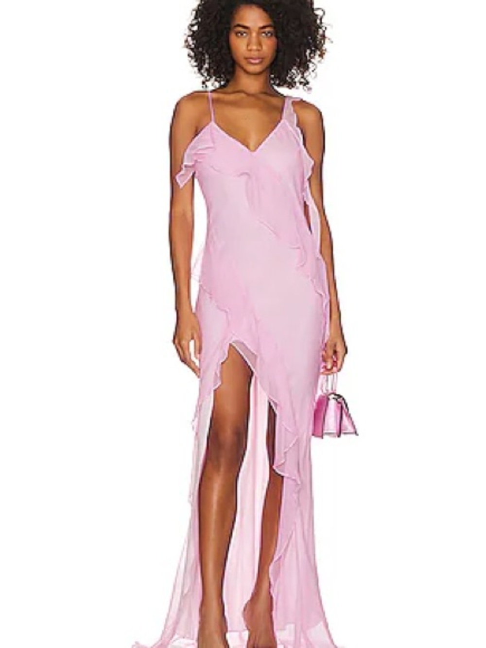 Amanda Uprichard Pink Ruffle High-Low Slip Dress